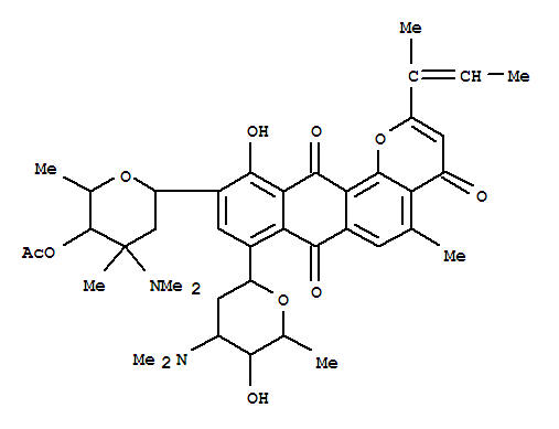 4-(dimethylamino)-6-{8-[4-(dimethylamino)-5-hydroxy-6-methyltetrahydro-2H-pyran-2-yl]-11-hydroxy-5-methyl-2-[(1E)-1-methylprop-1-en-1-yl]-4,7,12-trioxo-7,12-dihydro-4H-naphtho[2,3-h]chromen-10-yl}-2,4-dimethyltetrahydro-2H-pyran-3-yl acetate hydrochloride