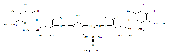 2H-Pyran-5-carboxylicacid, 3-ethenyl-2-(b-D-glucopyranosyloxy)-3,4-dihydro-4-(2-oxoethyl)-, [3-[[[3-ethenyl-2-(b-D-glucopyranosyloxy)-3,4-dihydro-4-(2-oxoethyl)-2H-pyran-5-yl]carbonyl]oxy]-5-[1-(hydroxymethyl)-2-methoxy-2-oxoethyl]-2-methylcyclopentyl]met