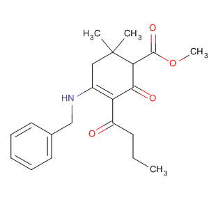 3-Cyclohexene-1-carboxylic acid,6,6-dimethyl-2-oxo-3-(1-oxobutyl)-4-[(phenylmethyl)amino]-, methylester