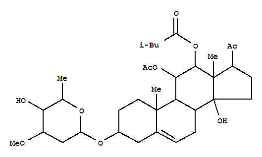 Pregn-5-en-20-one,11-(acetyloxy)-3-[(2,6-dideoxy-3-O-methyl-ribo-hexopyranosyl)oxy]-14-hydroxy-12-(3-methyl-1-oxobutoxy)-,(3b,11a,12b,14b)- (9CI)
