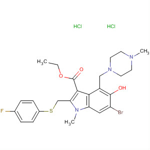 1H-Indole-3-carboxylic acid,6-bromo-2-[[(4-fluorophenyl)thio]methyl]-5-hydroxy-1-methyl-4-[(4-methyl-1-piperazinyl)methyl]-, ethyl ester, dihydrochloride