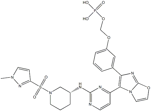 (3-{5-[2-({(3r)-1-[(1-methyl-1h-pyrazol-3-yl)sulfonyl]-3-piperidi Nyl}amino)-4-pyrimidinyl]imidazo[2,1-b][1,3]oxazol-6-yl}phenoxy)m Ethyl Dihydrogen Phosphate molecular structure