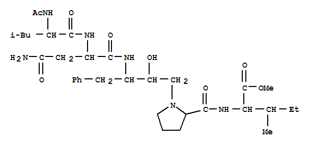 methyl 1-{(2S,3S)-3-[(N-acetyl-L-leucyl-L-asparaginyl)amino]-2-hydroxy-4-phenylbutyl}-L-prolyl-L-isoleucinate molecular structure