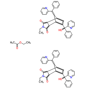 ethyl acetate - (8Z)-2-ethyl-5-[hydroxy(phenyl)pyridin-2-ylmethyl]-8-[phenyl(pyridin-2-yl)methylidene]-3a,4,7,7a-tetrahydro-1H-4,7-methanoisoindole-1,3(2H)-dione (1:2) molecular structure