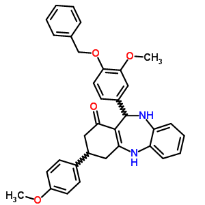 11-[4-(benzyloxy)-3-methoxyphenyl]-3-(4-methoxyphenyl)-2,3,4,5,10,11-hexahydro-1H-dibenzo[b,e][1,4]diazepin-1-one molecular structure