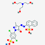 sodium 2,5-dichloro-4-{3-methyl-5-oxo-4-[(E)-(1-sulfonaphthalen-2-yl)diazenyl]-4,5-dihydro-1H-pyrazol-1-yl}benzenesulfonate 2,2',2''-nitrilotriethanol (1:1:1) molecular structure