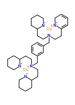 dicuprous 2-piperidin-1-id-2-yl-N-(2-piperidin-1-id-2-ylethyl)-N-[[3-[[2-piperidin-1-id-2-ylethyl-[2-(6H-pyridin-1-id-2-yl)ethyl]amino]methyl]phenyl]methyl]ethanamine molecular structure
