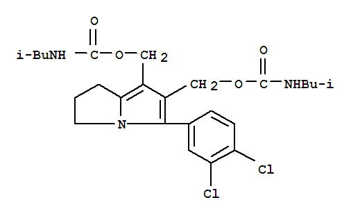 [5-(3,4-dichlorophenyl)-2,3-dihydro-1H-pyrrolizine-6,7-diyl]dimethanediyl bis[(2-methylpropyl)carbamate] molecular structure