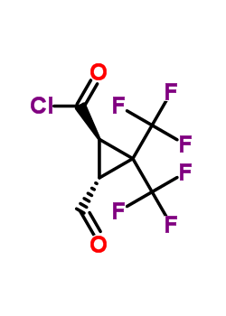 (1R,3R)-3-formyl-2,2-bis(trifluoromethyl)cyclopropanecarbonyl chloride molecular structure
